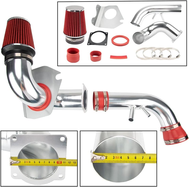 AUTOSITY Air Intake Kit, 3" & 3.5" Cold Air Intake System Kits + Filter Aluminum Compatible with 1996-2004 Mustang GT Model with 4.6L V8 (Red) - Image 2